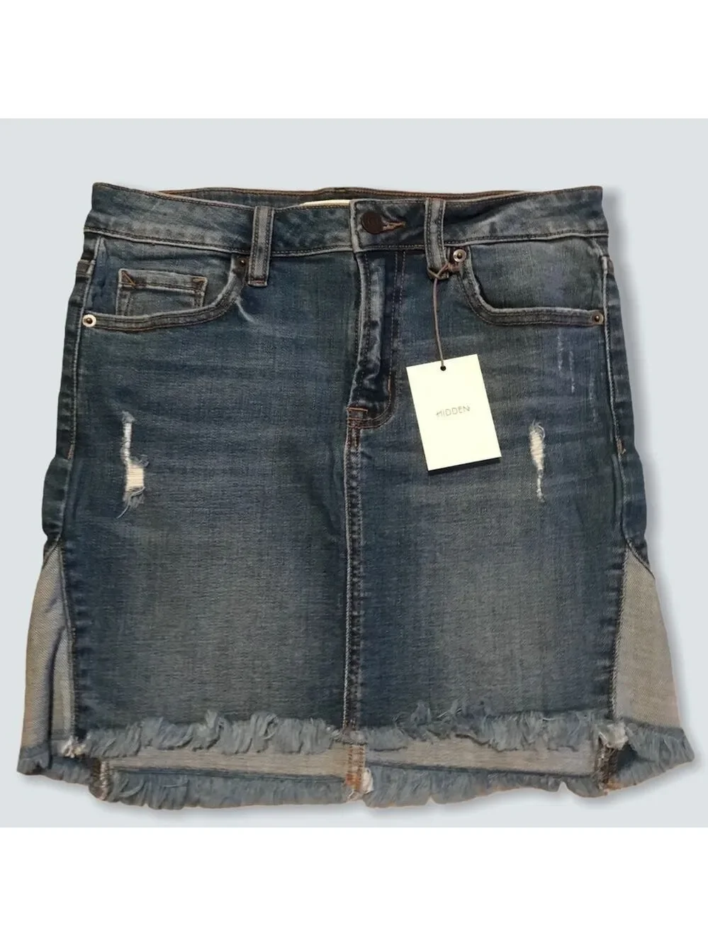 Y2K Casual Cool Girl Hidden Jean Denim Mini Skirt Frayed Hem Trendy Street Style - Picture 2 of 11